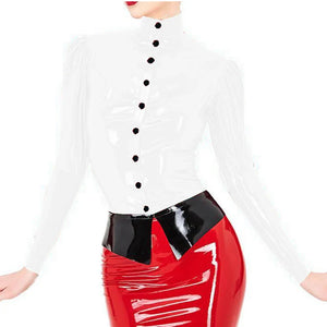 Elegant Wetlook PVC Leather Blouse Puff Full Sleeve Shirts with Button Snaps Skinny Ladies Tops S-7XL Multi-Color