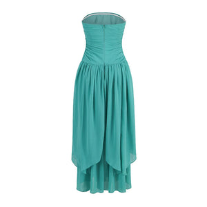 Elegant Teal Tube Top Dress with Backless Design and Asymmetrical Hem Split