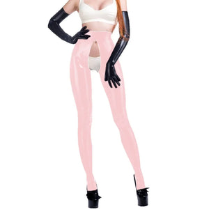 Wetlook PVC Leather High Waist Open Crotch Leggings Crotchless Skinny Trousers Pants Multicolor Clubwear