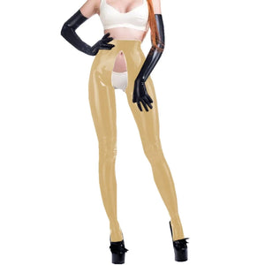 Wetlook PVC Leather High Waist Open Crotch Leggings Crotchless Skinny Trousers Pants Multicolor Clubwear