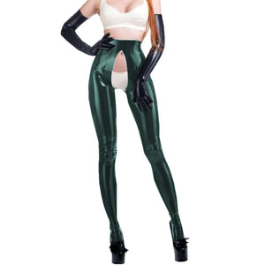 Wetlook PVC Leather High Waist Open Crotch Leggings Crotchless Skinny Trousers Pants Multicolor Clubwear