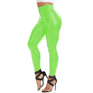 Women's High Waist Faux Leather Leggings with Front Zipper Slim Fit Multi-Color PU Skinny Pants