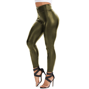 Women's High Waist Faux Leather Leggings with Front Zipper Slim Fit Multi-Color PU Skinny Pants