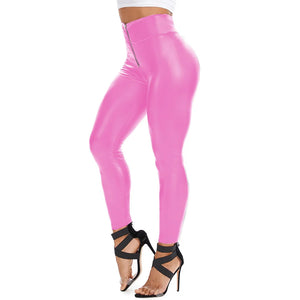 Women's High Waist Faux Leather Leggings with Front Zipper Slim Fit Multi-Color PU Skinny Pants