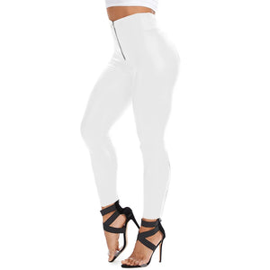 Women's High Waist Faux Leather Leggings with Front Zipper Slim Fit Multi-Color PU Skinny Pants