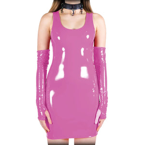 Women's PVC Bodycon Mini Tank Dress with Gloves for Party Clubwear Multicolor Vintage Sheath Dress