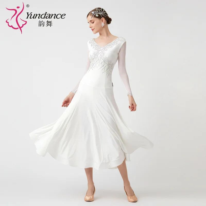 Women's Standard Ballroom Waltz Dress With Rhinestones Multicolor For Competition