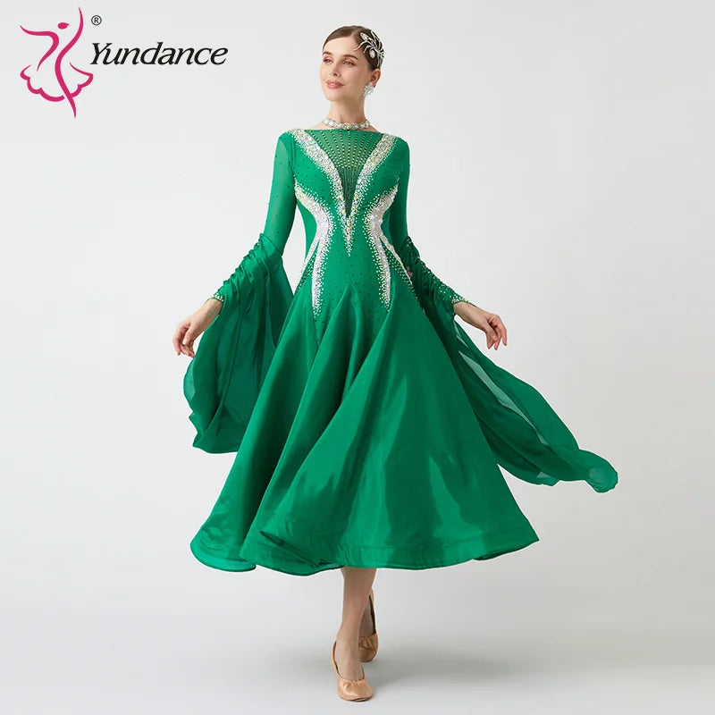 Women's Standard Ballroom Waltz Dance Dress With Rhinestones Multicolor For Competition