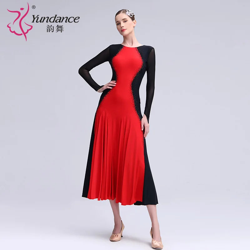 Women's International Standard Ballroom Dance Practice Dress Black and Red For Training