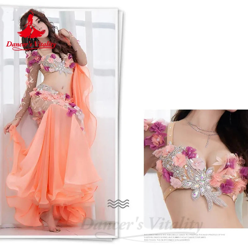 Professional Custom Made Belly Dance Performance Service Women 2018 New Sexy Fashion Suit Luxury Bra+Sexy Long Skirt 2pcs