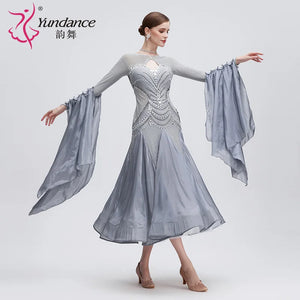 Women's Standard Ballroom Dance Dress In Gray Chiffon For Competition