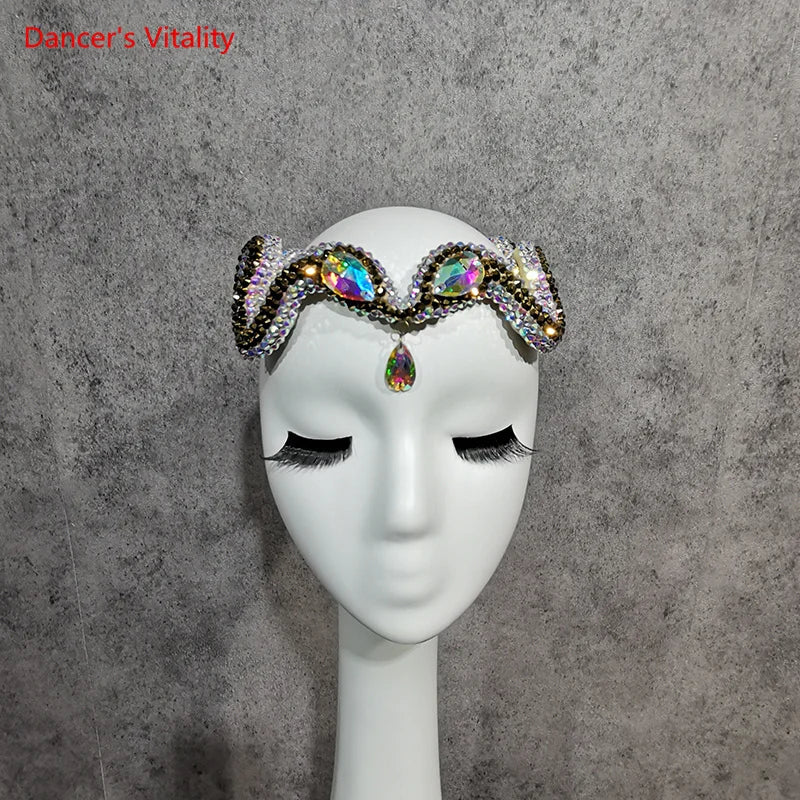 Dance Headpiece Women's Iridescent Rhinestone Forehead Tiara Belly Dance