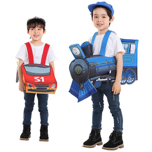 Kids' Red Race Car, Yellow School Bus, Blue Train Carrier Costume for Playtime