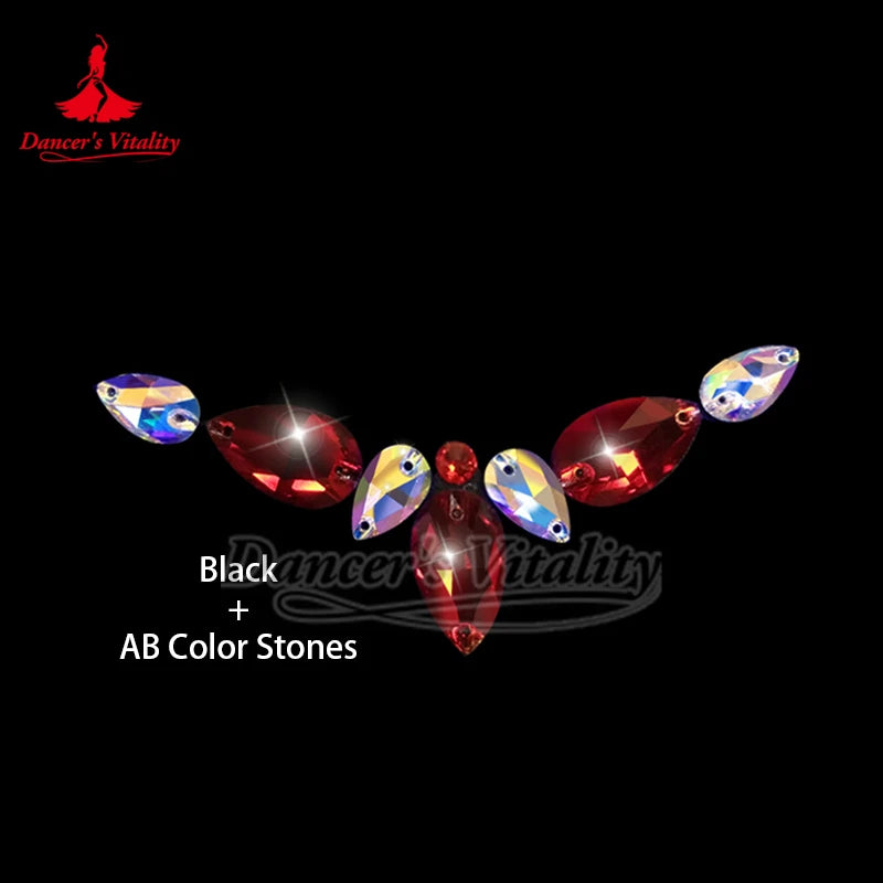 Rhinestone Applique, Unisex, AB Color, Teardrop & Round Sew-on Crystals, Dance Costume Embellishment
