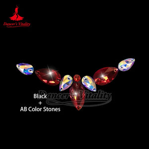 Rhinestone Applique, Unisex, AB Color, Teardrop & Round Sew-on Crystals, Dance Costume Embellishment