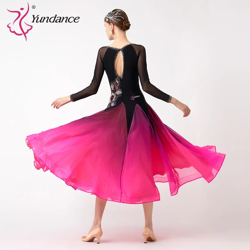 Women's Standard Ballroom Waltz Dance Dress With Rhinestone Embellishment Multicolor For Competition