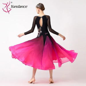 Women's Standard Ballroom Waltz Dance Dress With Rhinestone Embellishment Multicolor For Competition