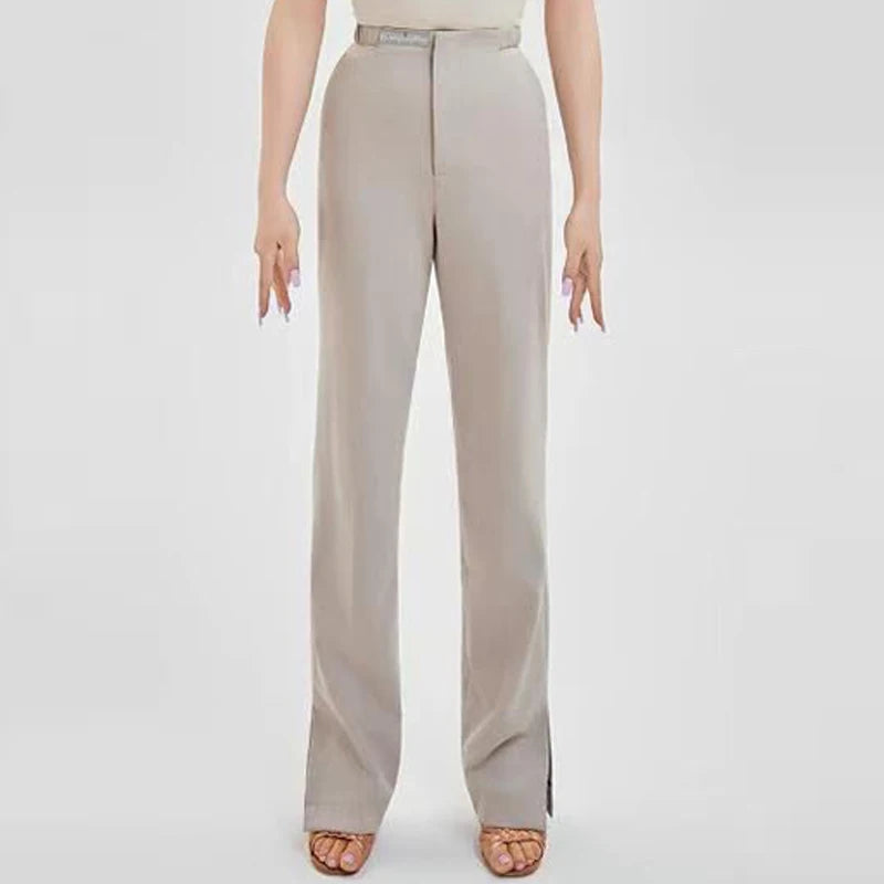 Women's Black and Beige Square Neck Bodysuit with Keyhole and Wide Leg Dance Trousers for Ballroom Dance