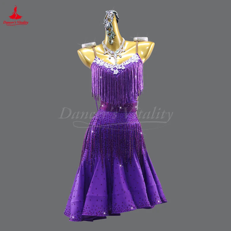 Women's And Girls Custom Latin Ballroom Competition Dance Dress With Fishbone Skirt