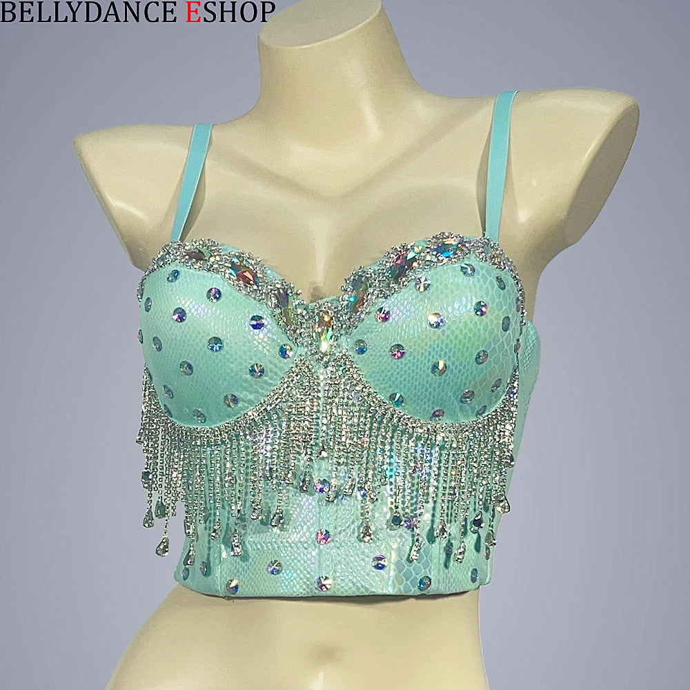 Belly Dance Bra Top, Women's Lavender Sequin & Rhinestone Embellished Dance Costume Top, Belly Dancing