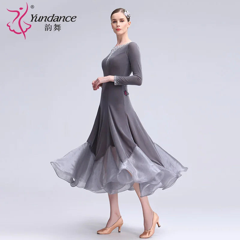 Women's International Standard Ballroom Practice Dress In Grey Velvet