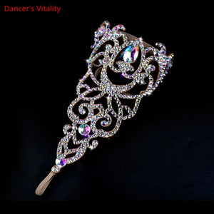 Rhinestone Lyrical Dance Headpiece, Adult Iridescent Crystal Embellished Hair Accessory for Contemporary Ballet