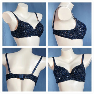 Sequin Beaded Dance Bra Top, Women's, Pink, Blue, Purple, Black, Embellished, Belly Dance