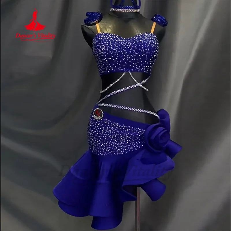 Women's & Girls' Latin Ballroom Dance Dress With AB Rhinestones and Fishtail Hem For Performance