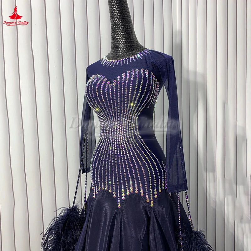 Ballroom Dance Competition Dress With AB Rhinestones For Adult, Teen, And Kids Waltz Foxtrot Tango