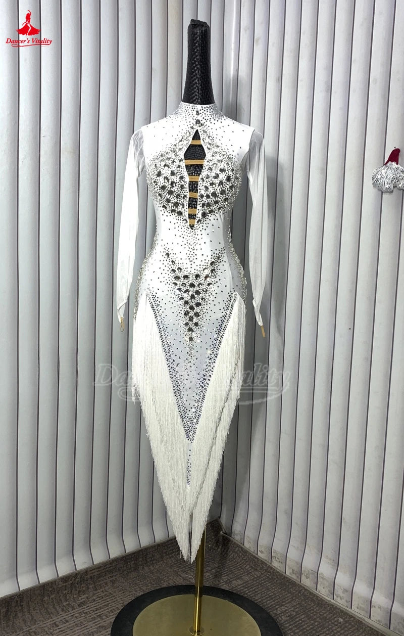 Women's Adult Latin Ballroom Dance Dress With Tassel Fringe For Competition