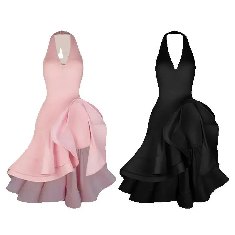 Women's Black Halter Neck Ruffled Latin Dance Dress