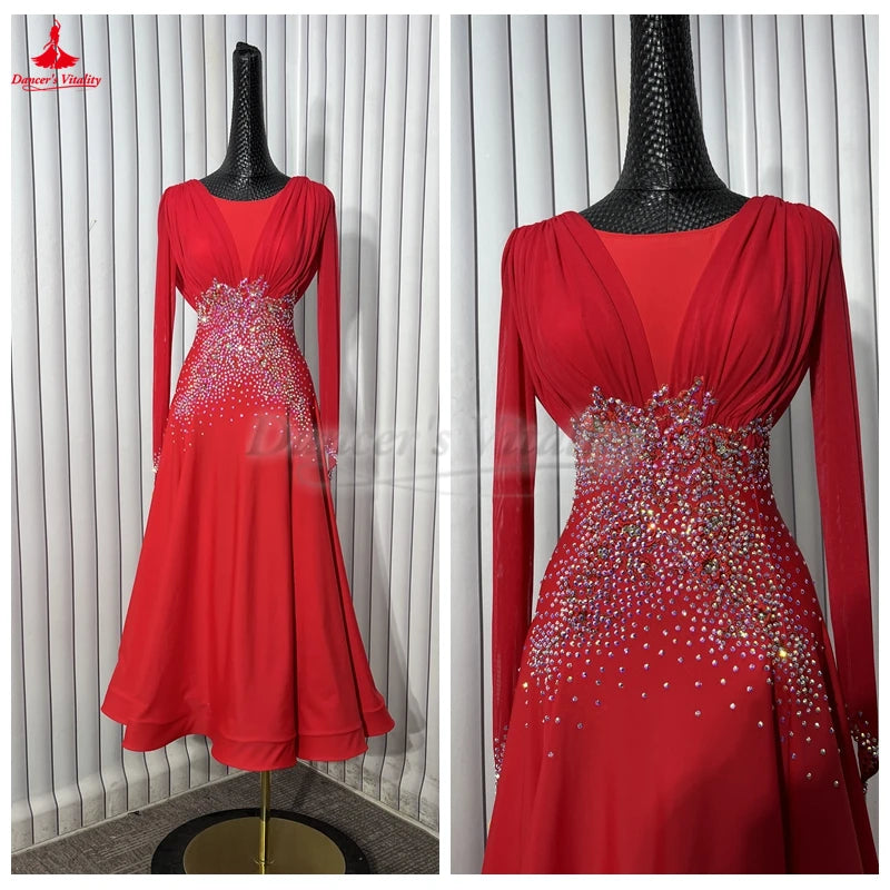 Women's Ballroom Dance Dress With Long Sleeves For Practice Or Competition