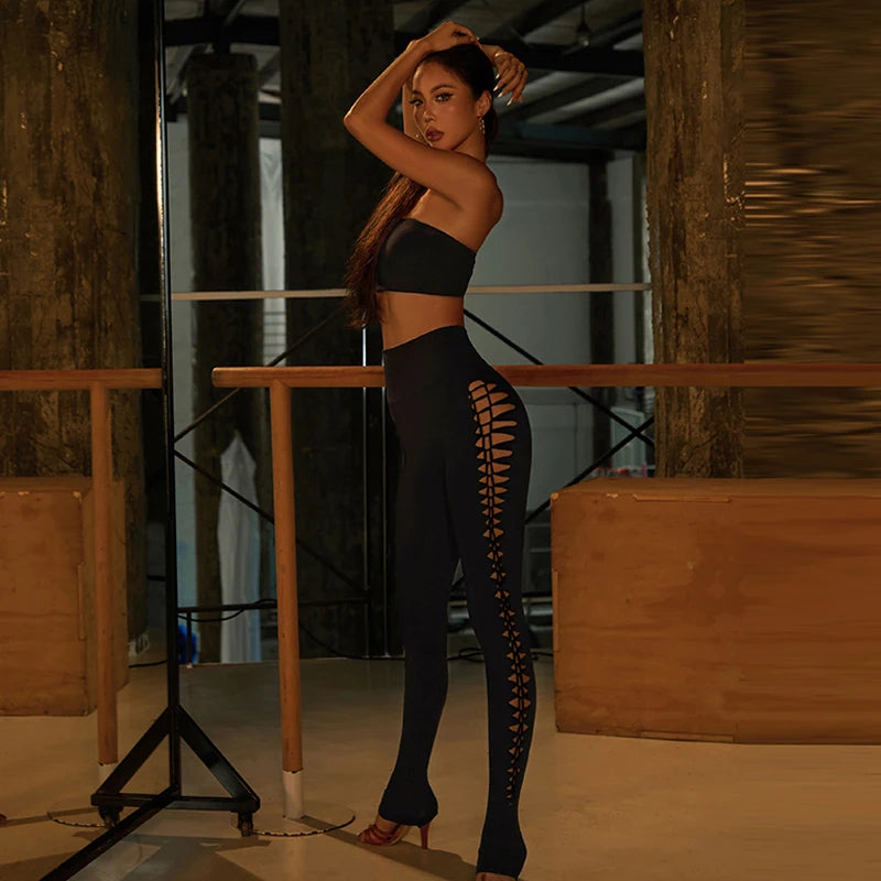 Women's Black High-Waisted Cutout Side Detail Dance Leggings