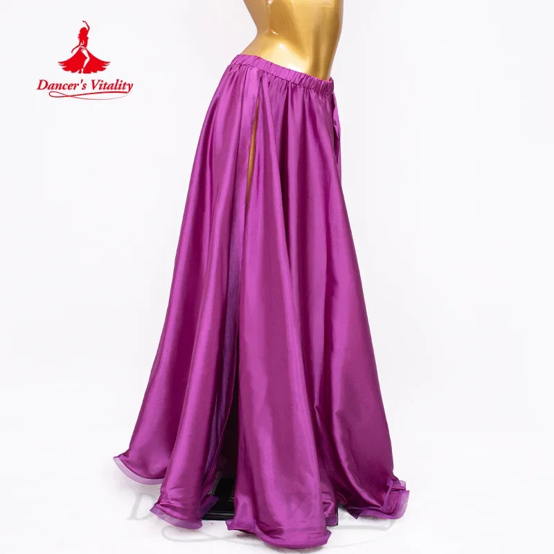 Women's And Kids Belly Dance Long Satin Skirt With Side Slit For Practice