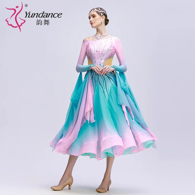 Women's International Standard Ballroom Dance Dress With Ombre Chiffon For Competition