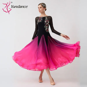 Women's Standard Ballroom Waltz Dance Dress With Rhinestone Embellishment Multicolor For Competition