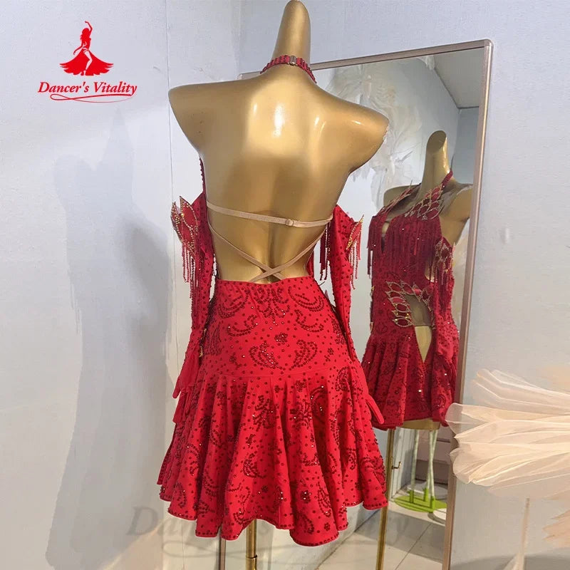 Latin Ballroom Dance Dress With Tassel Fringe Customizable For Adults And Kids Competition Or Performance