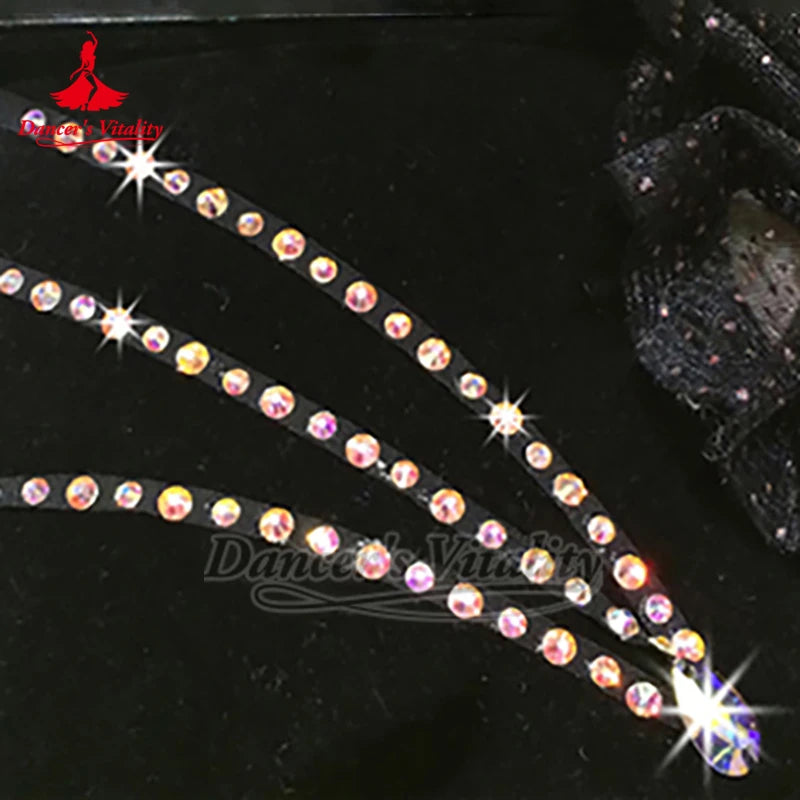 Dance Costume Women White Crystal Rhinestone Fringe Trim Belly Dance Latin Dress Accessory