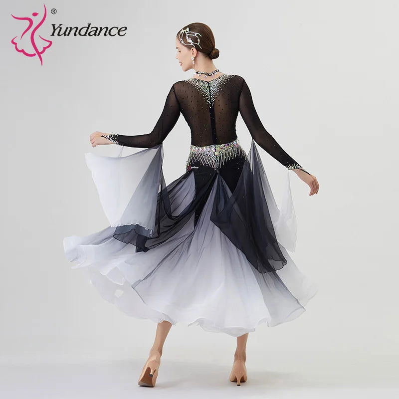 Women's Standard Ballroom Waltz Dress With Rhinestones Multicolor For Competition Performance