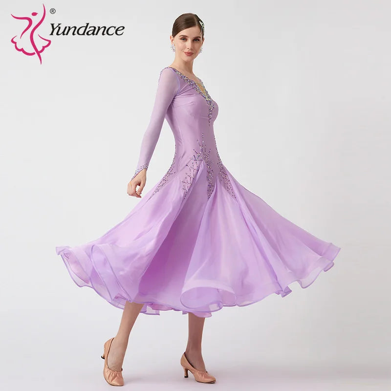 Women's Standard Ballroom Waltz Dance Dress With Rhinestones Multicolor For Competition