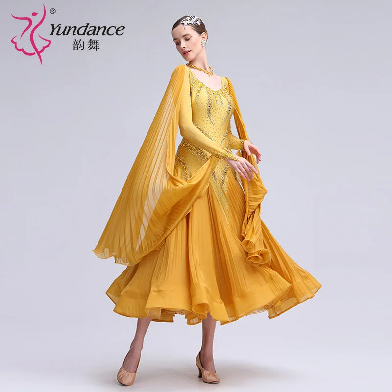 Women's Ballroom Standard Waltz Dress With Rhinestone Accents Multicolor For Competition