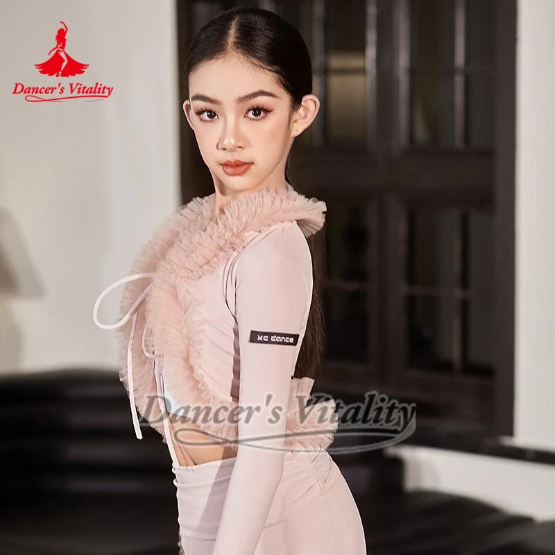 Women's White V-Neck Sport Bra and Pink High-Waisted Leggings Ballet Dancewear