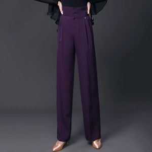 Women's White/Lavender/Black Off-Shoulder/Square Neck/Asymmetrical Ruffle Top with Pink/Lavender/Purple High-Waisted Wide-Leg Pants for Ballroom Dance