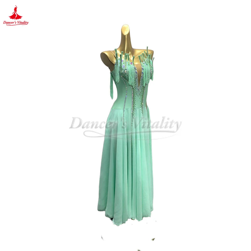 Women's American Style Ballroom Dance Dress With High Slit For Competition And Performance