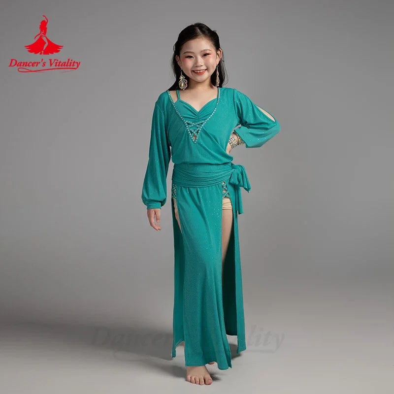 Girls' Belly Dance Practice Costume 2-Piece Modal Set With Robe And Belt
