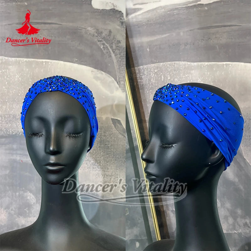 Dance Headband Women's Tan Rhinestone Embellished Stretch Fabric Turban for Latin Ballroom Dance