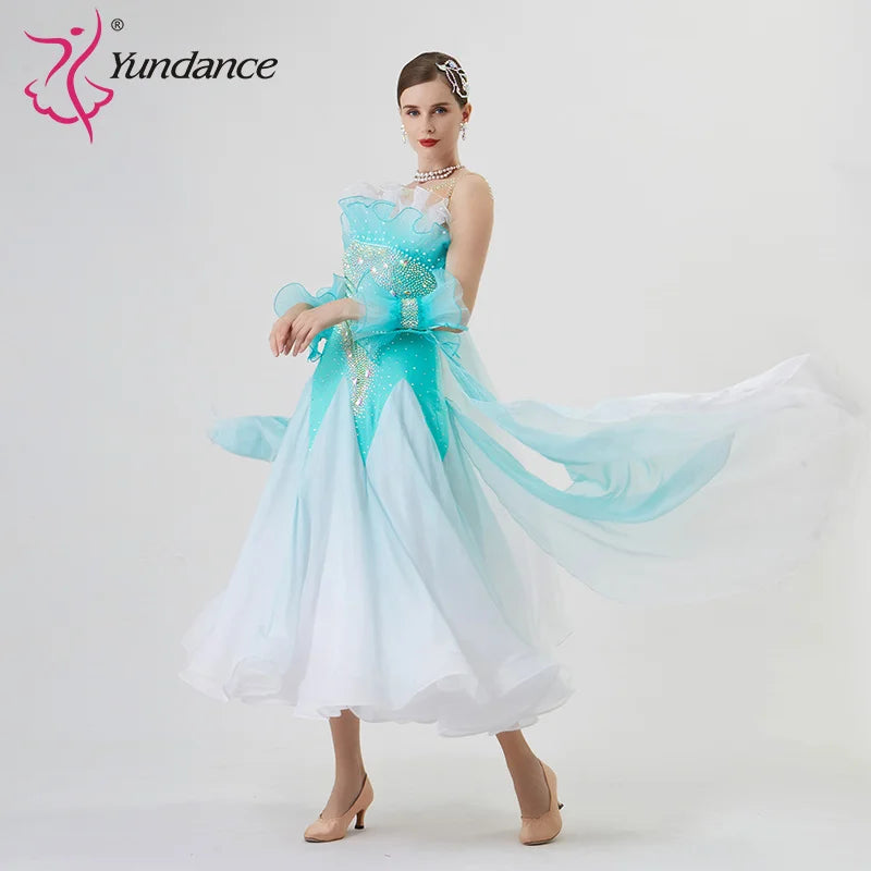 Women's Standard Ballroom Waltz Dress With Rhinestones Multicolor For Competition