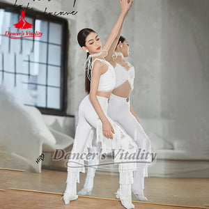 Women's White Lace Ruffled Crop Top Latin Dance Bra, Women's Black Sequin Lace Camisole Latin Dance Top