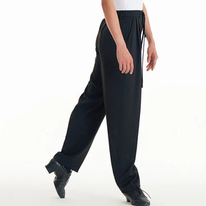 Dance Pants Men's Black Drawstring Pleated Logo Detail Loose Fit Ballroom Latin
