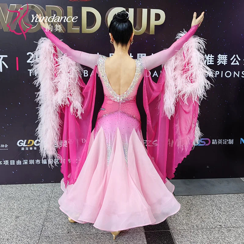 Women's Ballroom Waltz Dance Dress With Rhinestones Multicolor For Competition